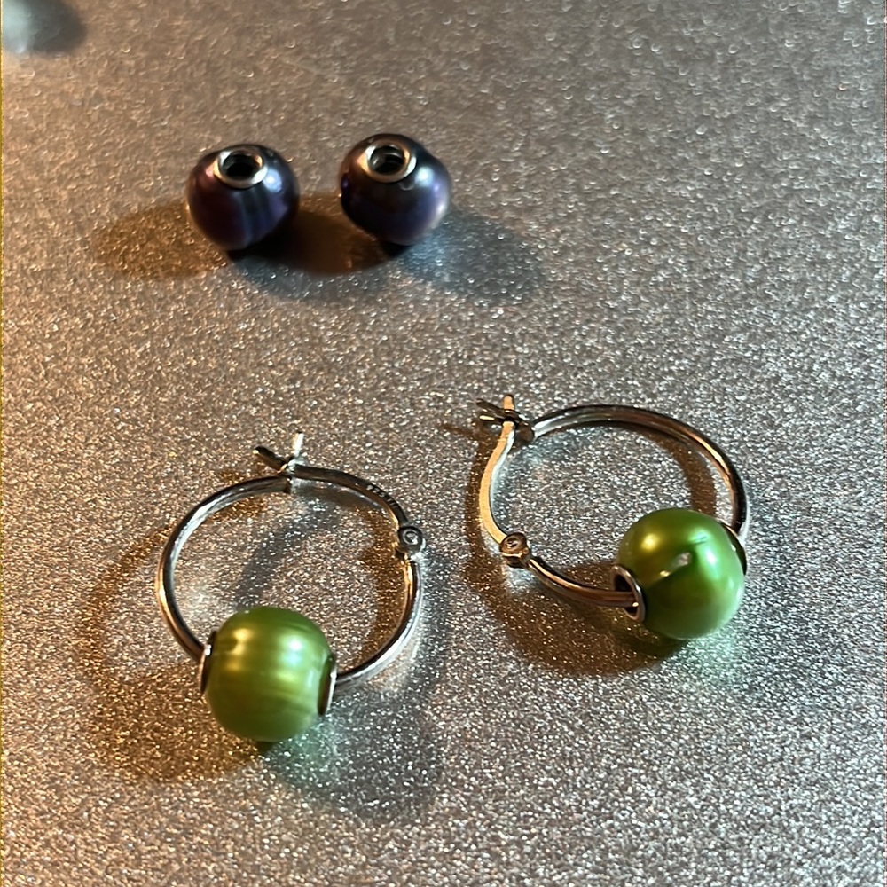 Sterling Silver Hoops With Interchangeable Colore… - image 4